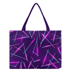 Retrowave Aesthetic Vaporwave Retro Memphis Pattern 80s Design Geometric Shapes Futurist Purple Pink Blue Neon Light Medium Tote Bag by genx