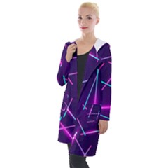 Retrowave Aesthetic Vaporwave Retro Memphis Pattern 80s Design Geometric Shapes Futurist Purple Pink Blue Neon Light Hooded Pocket Cardigan by genx