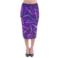 Retrowave Aesthetic Vaporwave Retro Memphis Pattern 80s Design Geometric Shapes Futurist Purple Pink Blue Neon Light Velvet Midi Pencil Skirt by genx