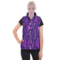 Retrowave Aesthetic Vaporwave Retro Memphis Pattern 80s Design Geometric Shapes Futurist Purple Pink Blue Neon Light Women s Button Up Vest by genx