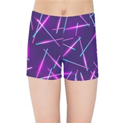 Retrowave Aesthetic Vaporwave Retro Memphis Pattern 80s Design Geometric Shapes Futurist Purple Pink Blue Neon Light Kids  Sports Shorts by genx