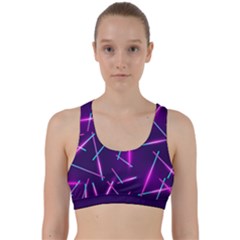 Retrowave Aesthetic Vaporwave Retro Memphis Pattern 80s Design Geometric Shapes Futurist Purple Pink Blue Neon Light Back Weave Sports Bra by genx