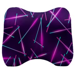 Retrowave Aesthetic Vaporwave Retro Memphis Pattern 80s Design Geometric Shapes Futurist Purple Pink Blue Neon Light Velour Head Support Cushion by genx