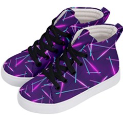 Retrowave Aesthetic Vaporwave Retro Memphis Pattern 80s Design Geometric Shapes Futurist Purple Pink Blue Neon Light Kids  Hi-top Skate Sneakers by genx