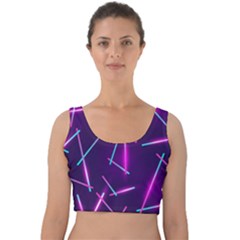 Retrowave Aesthetic Vaporwave Retro Memphis Pattern 80s Design Geometric Shapes Futurist Purple Pink Blue Neon Light Velvet Crop Top by genx