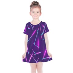 Retrowave Aesthetic Vaporwave Retro Memphis Pattern 80s Design Geometric Shapes Futurist Purple Pink Blue Neon Light Kids  Simple Cotton Dress by genx