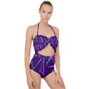 Retrowave Aesthetic vaporwave retro memphis pattern 80s design geometric shapes futurist purple pink blue neon light Scallop Top Cut Out Swimsuit View1