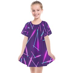 Retrowave Aesthetic Vaporwave Retro Memphis Pattern 80s Design Geometric Shapes Futurist Purple Pink Blue Neon Light Kids  Smock Dress by genx