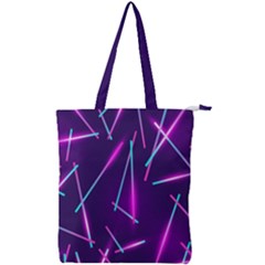 Retrowave Aesthetic Vaporwave Retro Memphis Pattern 80s Design Geometric Shapes Futurist Purple Pink Blue Neon Light Double Zip Up Tote Bag by genx