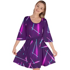 Retrowave Aesthetic Vaporwave Retro Memphis Pattern 80s Design Geometric Shapes Futurist Purple Pink Blue Neon Light Velour Kimono Dress by genx