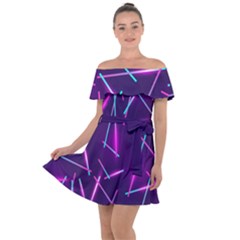 Retrowave Aesthetic Vaporwave Retro Memphis Pattern 80s Design Geometric Shapes Futurist Purple Pink Blue Neon Light Off Shoulder Velour Dress by genx