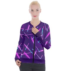 Retrowave Aesthetic Vaporwave Retro Memphis Pattern 80s Design Geometric Shapes Futurist Purple Pink Blue Neon Light Casual Zip Up Jacket by genx