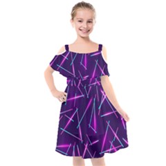 Retrowave Aesthetic Vaporwave Retro Memphis Pattern 80s Design Geometric Shapes Futurist Purple Pink Blue Neon Light Kids  Cut Out Shoulders Chiffon Dress by genx