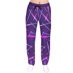 Retrowave Aesthetic Vaporwave Retro Memphis Pattern 80s Design Geometric Shapes Futurist Purple Pink Blue Neon Light Women Velvet Drawstring Pants by genx