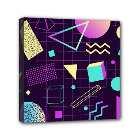 Retrowave Aesthetic Vaporwave Retro Memphis Pattern 80s Design 3d Geometric Shapes Mini Canvas 6  X 6  (stretched) by genx