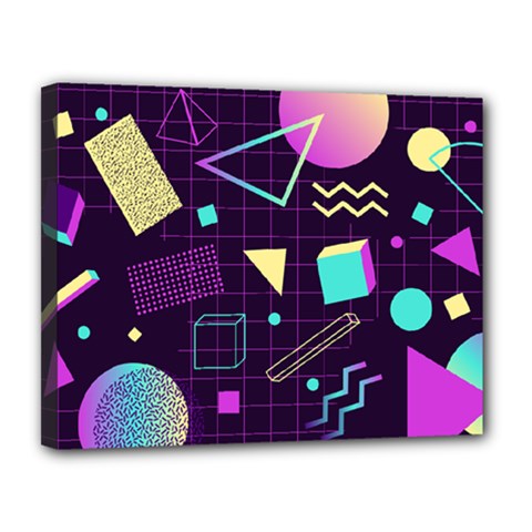 Retrowave Aesthetic Vaporwave Retro Memphis Pattern 80s Design 3d Geometric Shapes Canvas 14  X 11  (stretched) by genx