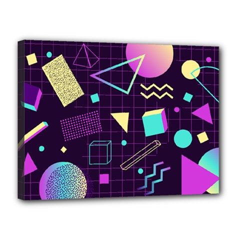 Retrowave Aesthetic Vaporwave Retro Memphis Pattern 80s Design 3d Geometric Shapes Canvas 16  X 12  (stretched) by genx