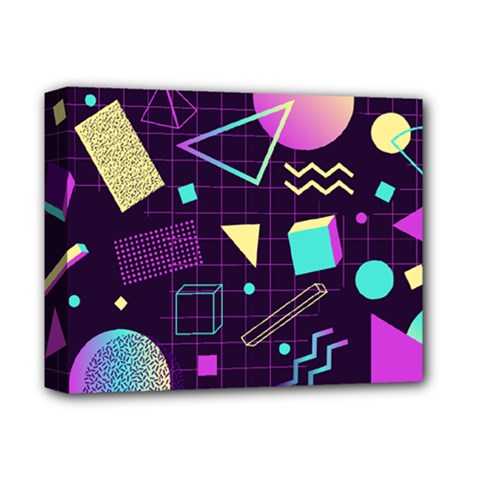 Retrowave Aesthetic Vaporwave Retro Memphis Pattern 80s Design 3d Geometric Shapes Deluxe Canvas 14  X 11  (stretched) by genx