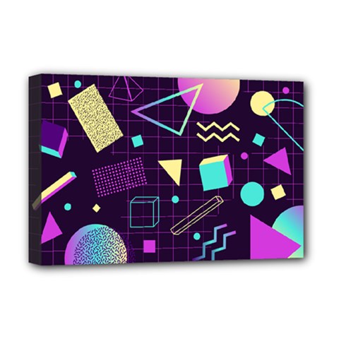 Retrowave Aesthetic Vaporwave Retro Memphis Pattern 80s Design 3d Geometric Shapes Deluxe Canvas 18  X 12  (stretched) by genx