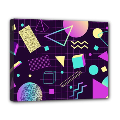 Retrowave Aesthetic Vaporwave Retro Memphis Pattern 80s Design 3d Geometric Shapes Deluxe Canvas 20  X 16  (stretched) by genx