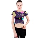 Retrowave Aesthetic vaporwave retro memphis pattern 80s design 3D geometric shapes Crew Neck Crop Top View1