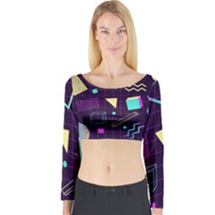 Retrowave Aesthetic Vaporwave Retro Memphis Pattern 80s Design 3d Geometric Shapes Long Sleeve Crop Top by genx