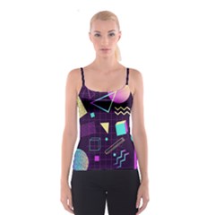 Retrowave Aesthetic Vaporwave Retro Memphis Pattern 80s Design 3d Geometric Shapes Spaghetti Strap Top by genx