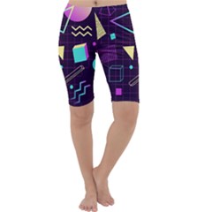 Retrowave Aesthetic Vaporwave Retro Memphis Pattern 80s Design 3d Geometric Shapes Cropped Leggings  by genx