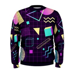 Retrowave Aesthetic Vaporwave Retro Memphis Pattern 80s Design 3d Geometric Shapes Men s Sweatshirt by genx