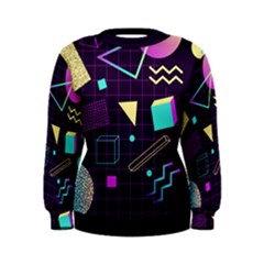 Retrowave Aesthetic Vaporwave Retro Memphis Pattern 80s Design 3d Geometric Shapes Women s Sweatshirt by genx