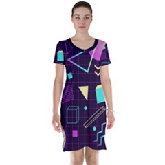 Retrowave Aesthetic Vaporwave Retro Memphis Pattern 80s Design 3d Geometric Shapes Short Sleeve Nightdress by genx