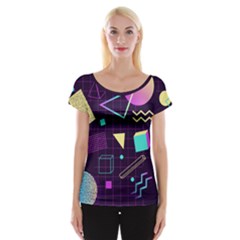 Retrowave Aesthetic Vaporwave Retro Memphis Pattern 80s Design 3d Geometric Shapes Cap Sleeve Top by genx