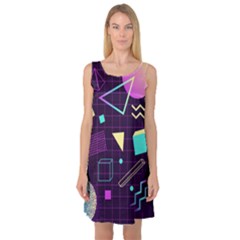 Retrowave Aesthetic Vaporwave Retro Memphis Pattern 80s Design 3d Geometric Shapes Sleeveless Satin Nightdress by genx