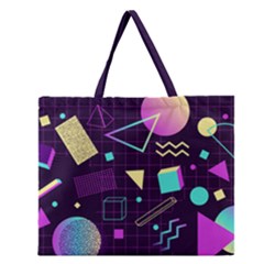 Retrowave Aesthetic Vaporwave Retro Memphis Pattern 80s Design 3d Geometric Shapes Zipper Large Tote Bag by genx