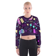 Retrowave Aesthetic Vaporwave Retro Memphis Pattern 80s Design 3d Geometric Shapes Cropped Sweatshirt by genx