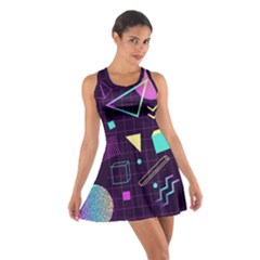 Retrowave Aesthetic Vaporwave Retro Memphis Pattern 80s Design 3d Geometric Shapes Cotton Racerback Dress by genx