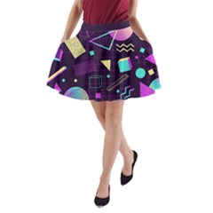 Retrowave Aesthetic Vaporwave Retro Memphis Pattern 80s Design 3d Geometric Shapes A-line Pocket Skirt by genx