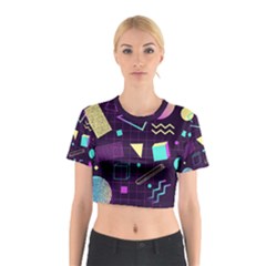 Retrowave Aesthetic Vaporwave Retro Memphis Pattern 80s Design 3d Geometric Shapes Cotton Crop Top by genx