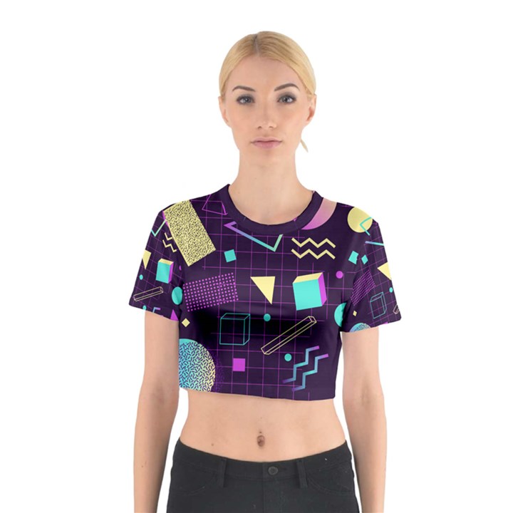 Retrowave Aesthetic vaporwave retro memphis pattern 80s design 3D geometric shapes Cotton Crop Top