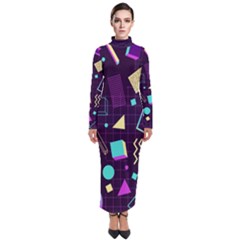 Retrowave Aesthetic Vaporwave Retro Memphis Pattern 80s Design 3d Geometric Shapes Turtleneck Maxi Dress by genx