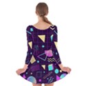 Retrowave Aesthetic vaporwave retro memphis pattern 80s design 3D geometric shapes Long Sleeve Velvet Skater Dress View2