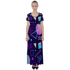 Retrowave Aesthetic Vaporwave Retro Memphis Pattern 80s Design 3d Geometric Shapes High Waist Short Sleeve Maxi Dress by genx