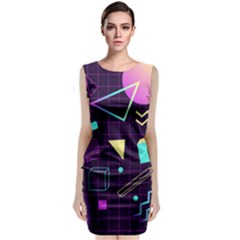 Retrowave Aesthetic Vaporwave Retro Memphis Pattern 80s Design 3d Geometric Shapes Classic Sleeveless Midi Dress by genx