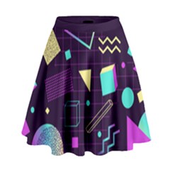 Retrowave Aesthetic Vaporwave Retro Memphis Pattern 80s Design 3d Geometric Shapes High Waist Skirt by genx