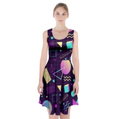 Retrowave Aesthetic Vaporwave Retro Memphis Pattern 80s Design 3d Geometric Shapes Racerback Midi Dress by genx