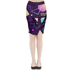 Retrowave Aesthetic Vaporwave Retro Memphis Pattern 80s Design 3d Geometric Shapes Midi Wrap Pencil Skirt by genx