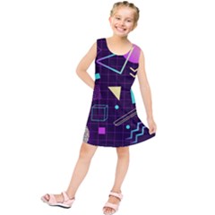 Retrowave Aesthetic Vaporwave Retro Memphis Pattern 80s Design 3d Geometric Shapes Kids  Tunic Dress by genx