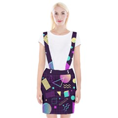 Retrowave Aesthetic Vaporwave Retro Memphis Pattern 80s Design 3d Geometric Shapes Braces Suspender Skirt by genx