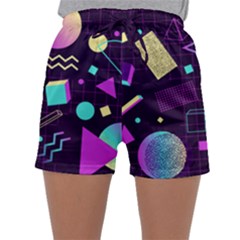 Retrowave Aesthetic Vaporwave Retro Memphis Pattern 80s Design 3d Geometric Shapes Sleepwear Shorts by genx