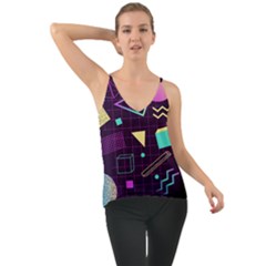 Retrowave Aesthetic Vaporwave Retro Memphis Pattern 80s Design 3d Geometric Shapes Chiffon Cami by genx